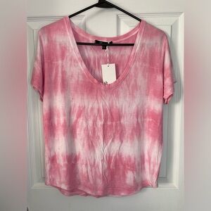 💃 YANA K Pink Tie Dye Charlotte V Neck Spring Summer Boho Top Size L NWT
